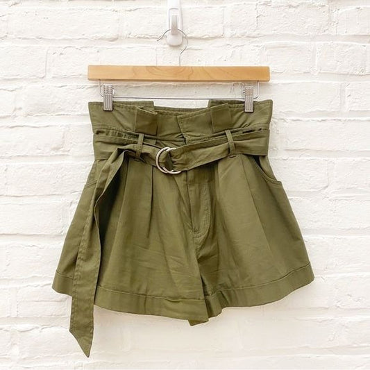 Marissa Webb || Dixon Twill Paperbag Shorts Belted Pleated Olive Army Green 4