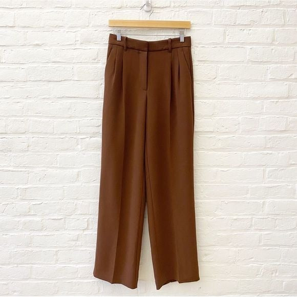 Aritzia || Wilfred The Effortless Pant Pleated Wide Leg Trousers Slacks Brown 4