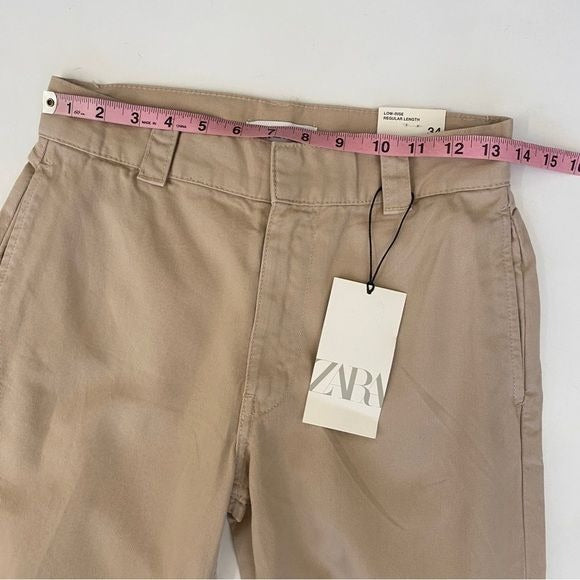 Zara || Straight Fit Chino Pants Low Rose Regular Length Khaki Tan US 2 NWT