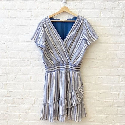 MICHAEL Michael Kors || Metallic Stripe Ruffle Mini Dress Blue XL