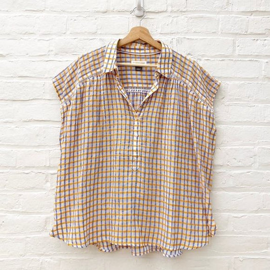 Anthropologie || Pilcro Serena Surf Popover Top Plaid Blue Orange Medium