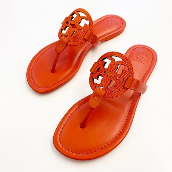 Tory Burch || Miller Sandals Tejus Embossed Pomander Red Orange 8.5 NWOB