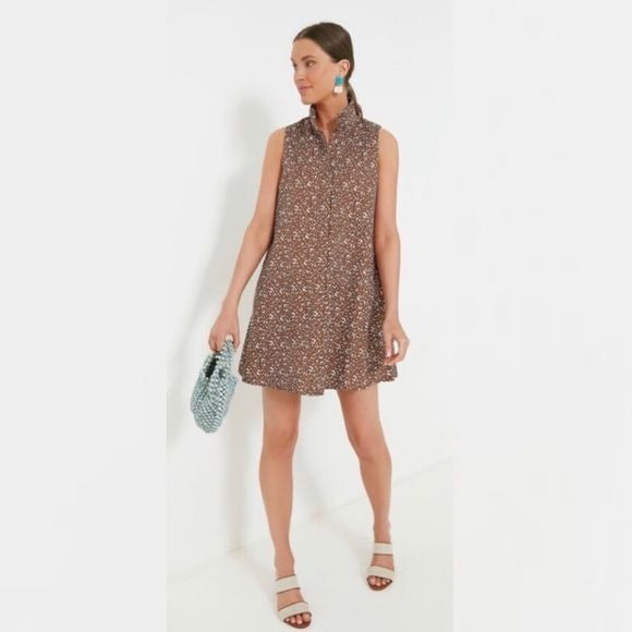 Tuckernuck || Charlie Mini Dress Sleeveless Button Front Cheetah Floral Brown M