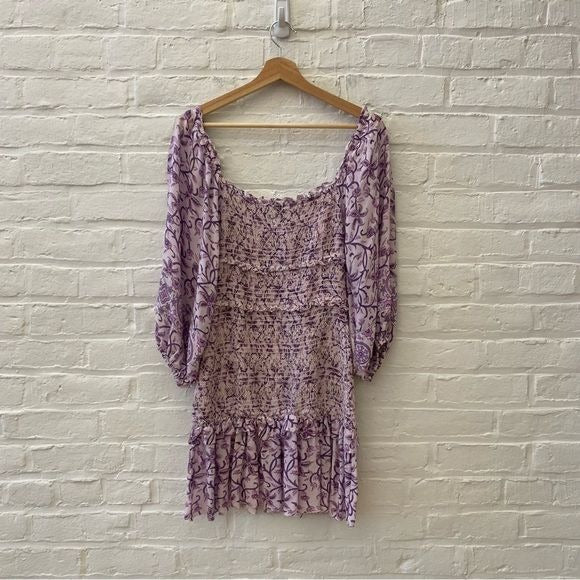 Anthropologie || Saylor Wynnie Smocked Mini Dress Floral Purple XS