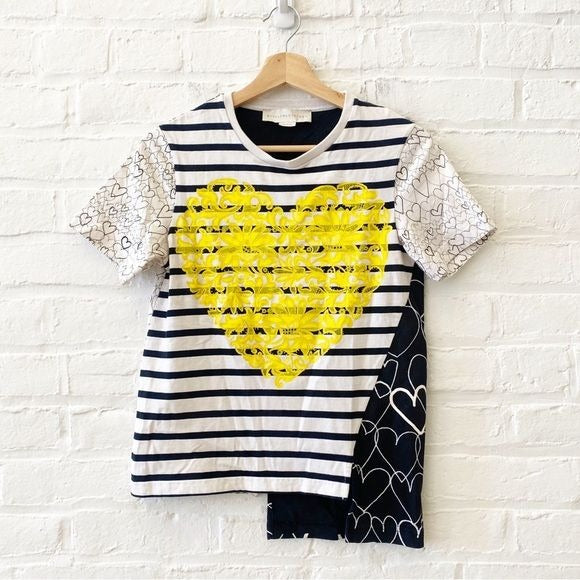 Stella McCartney || Hearts + Stripes Asymmetrical Tee T-Shirt Yellow IT 38 US 2