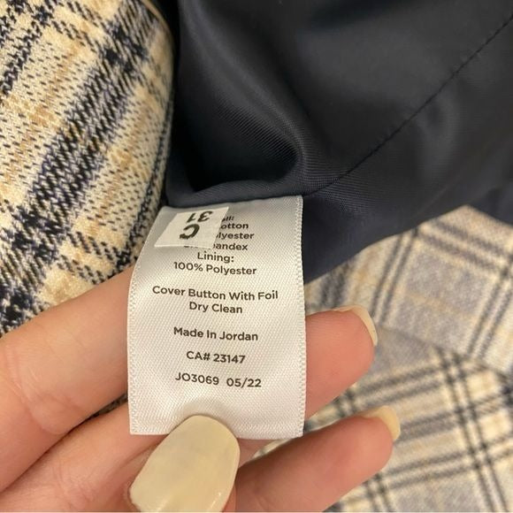 Talbots || Long Single Button Blazer in Foliage Plaid Cream Tan 12