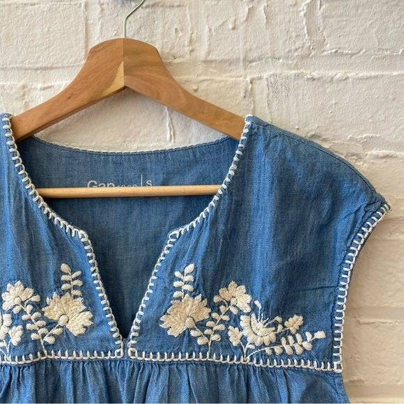 Gap || Embroidered Yoke Babydoll Top Chambray Blue Small