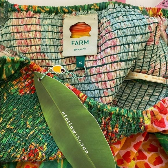 FARM Rio || Pineapple Galore Smocked Crop Top Green XS NWT