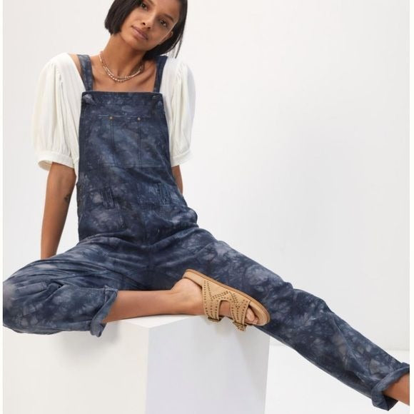 Anthropologie || Pilcro The Wanderer Relaxed Overalls Blue Tie Dye 32