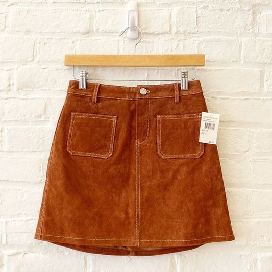 BLANK NYC || Suede Tobacco High Rise A-Line Mini Skirt Rust Brown Orange 24 NWT