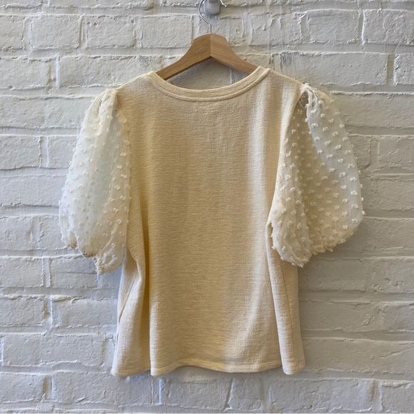 Anthropologie || Maeve Woven Puff-Sleeve Top Ivory Medium