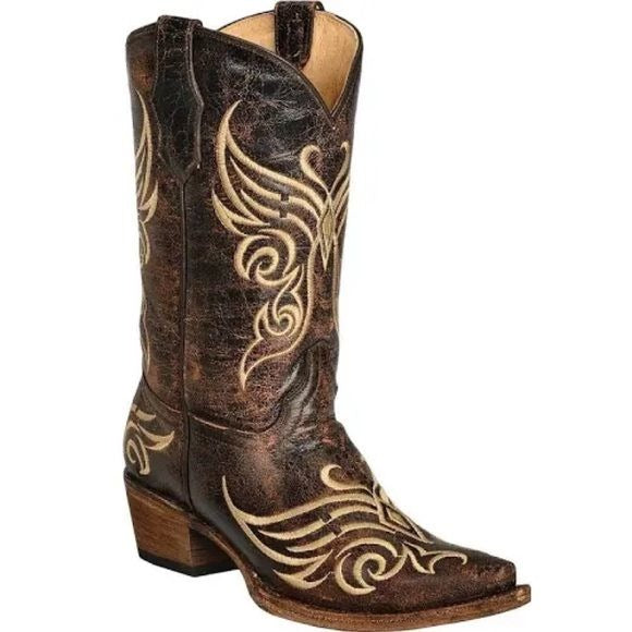 Circle G || Corral Women's L5002 Brown Distressed Embroidered Western Boot 9