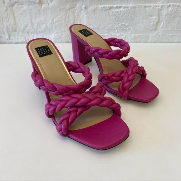 White House Black Market || Adalynn Braided Mid-Heel Mule Sandals Pink 7.5