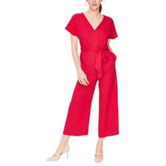 Boden || Romilly Belted Wide Leg Jumpsuit Red 6 Tall NWT