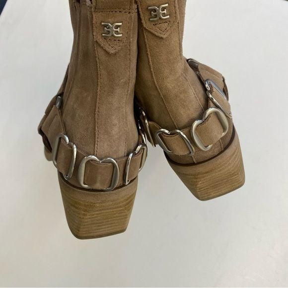 Sam Edelman || Bellamie Suede Ankle Boots Western Square Toe Taupe 8