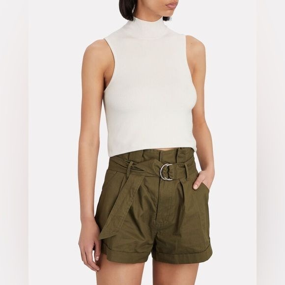 Marissa Webb || Dixon Twill Paperbag Shorts Belted Pleated Olive Army Green 4