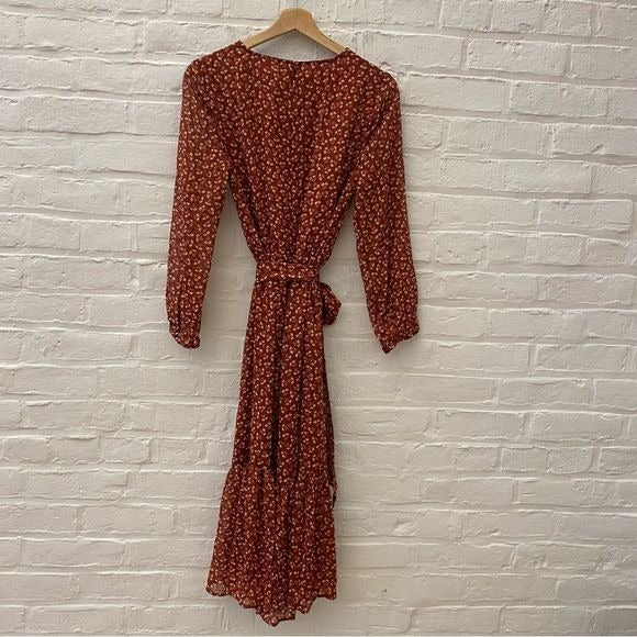 J. Crew || Point Sur Faux-wrap Dress in Sparkle Floral Red Orange 4 NWT