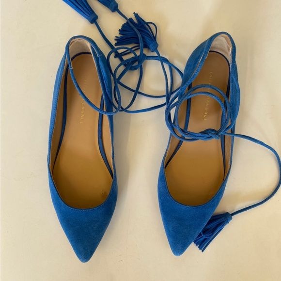 Loeffler Randall || Suede Penelope Tassel Ankle-Wrap Flats Blue 8