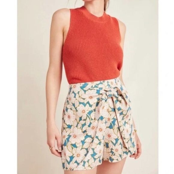 Anthropologie || Georgine Floral Front Tie Dressy Skirted Shorts XS