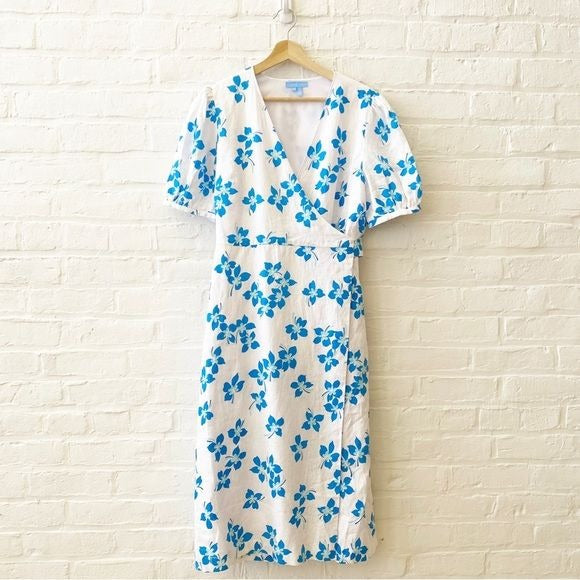 Draper James || Miranda Wrap Dress Linen in Blue + White Floral 10