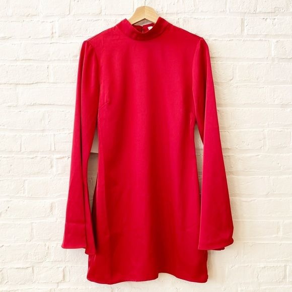 ASOS || NA-KD High Neck Bell Sleeve Open Back Mini Dress Red EU 36 US 4 NWT