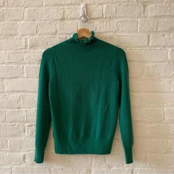 J Crew || Ruffleneck Merino Wool Sweater High Ruffle Neck Green XS