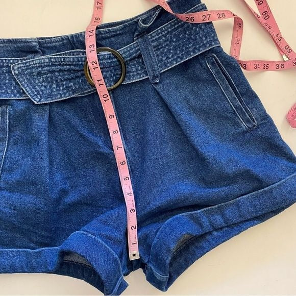 Sezane || Rome Shorts Pleated Belted Cuffed in Denim Blue 36 US 4