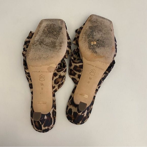 Loeffler Randall || Eugenia Pleated Knot Bow Square Toe Slides Leopard 9.5