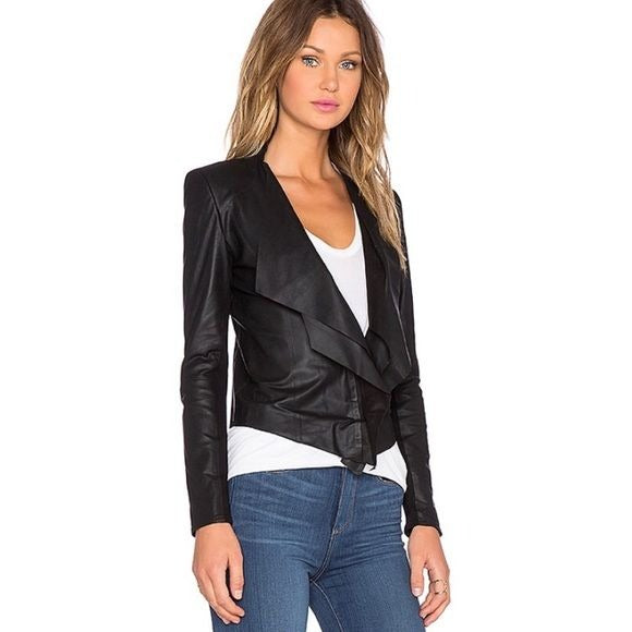 La Marque Collection || Zura Draped Leather Jacket Black 2