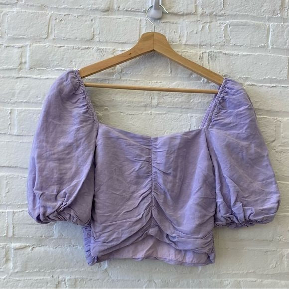 Zara || Draped Ruched Puff Sleeved Top Blouse Lilac Lavender Purple Small