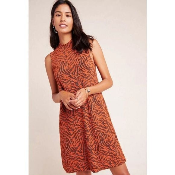 Anthropologie || Brigitte Jacquard Tiger Dress Orange Small