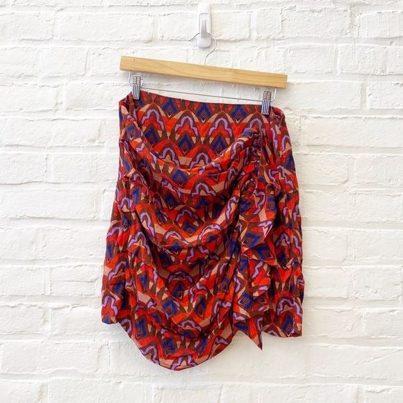 Anthropologie || Dolan Ruched Ruffle Mini Skirt Red Purple Medium