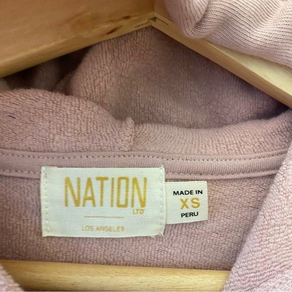 Nation Ltd || Jeannie Puff Shoulder Bold Sleeve Hooded Sweatshirt Hoodie Pink XS