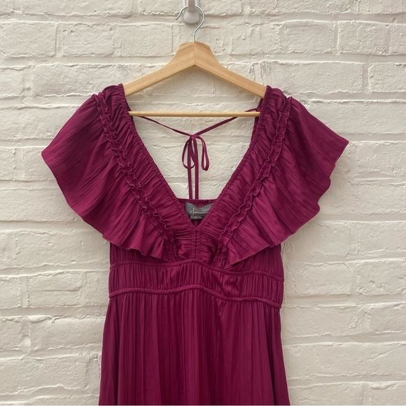 Anthropologie || Ruffled Tiered Midi Dress Raspberry Small