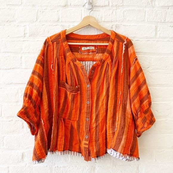 Free People || Lisbon Striped Top Yarn-Dyed Orange