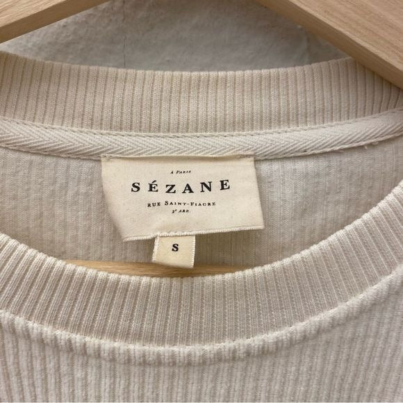 Sezane || Josie Puff Shoulder Top Sweatshirt Ribbed Corduroy Ecru Ivory Small