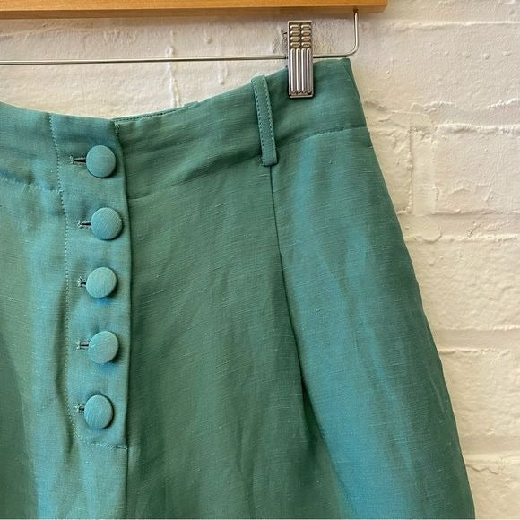 Sezane || Luc Shorts Pleated High Waist Button Fly Sage Green 36 US 4