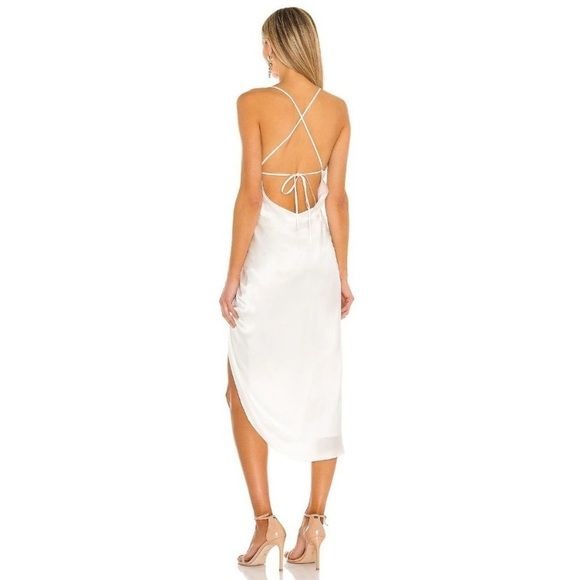 Amanda Uprichard X REVOLVE || Jasalina MIDI Dress Silk Ruched Open Back Ivory S