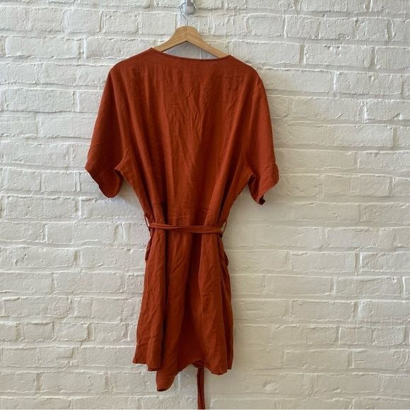 Modcloth || Summertime Playtime Romper Rust Orange Tie Waist Linen Blend 24 NWT