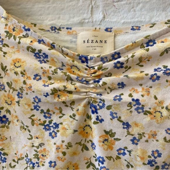 Sezane || Bella Bodysuit in Jardin Printanier Floral Print Yellow Small