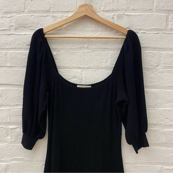 Sezane || Clelia Knit Puff Sleeve Mini Dress Black Medium