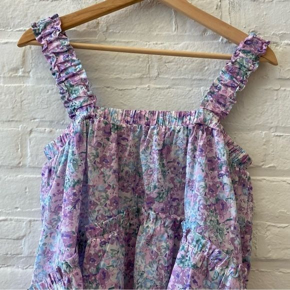 Moodie || Floral Ruffle Strap Tank Flowy Lavender Purple Small