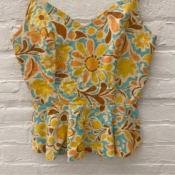 Judith March || Dejavu Floral Sweetheart Peplum Tank Yellow Small