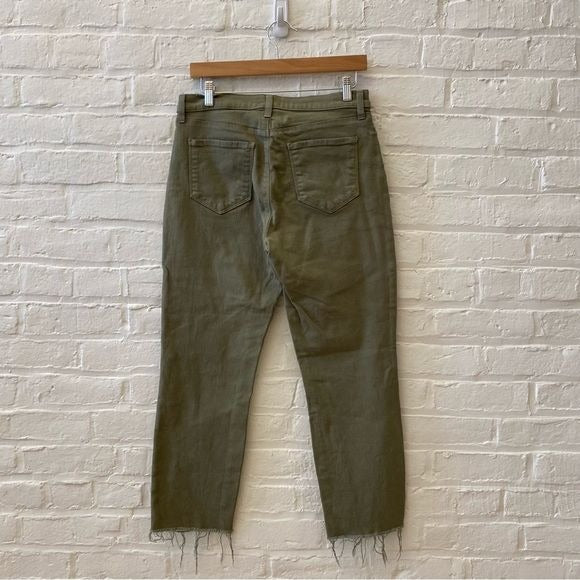 L'Agence || Sada Raw Hem High Rise Straight Crop Jeans Green 29