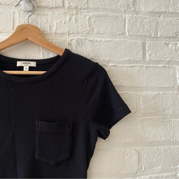 AGOLDE || Arlo Ribbed Short Sleeved Pocket Tee Black Medium