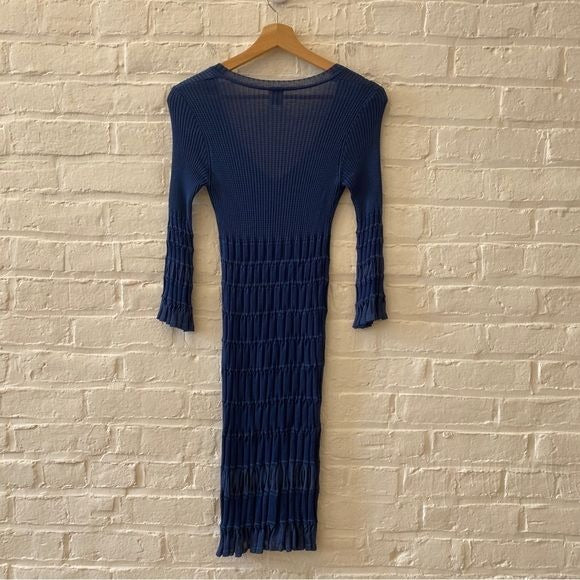 M Missoni || V-Neck Ribbed Knit Dress Blue 42 US 6