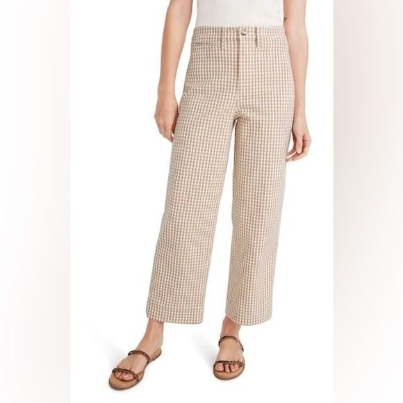 Madewell || Slim Emmett Wide Leg Pants Melange Check Gingham Earthen Sand Tan 28