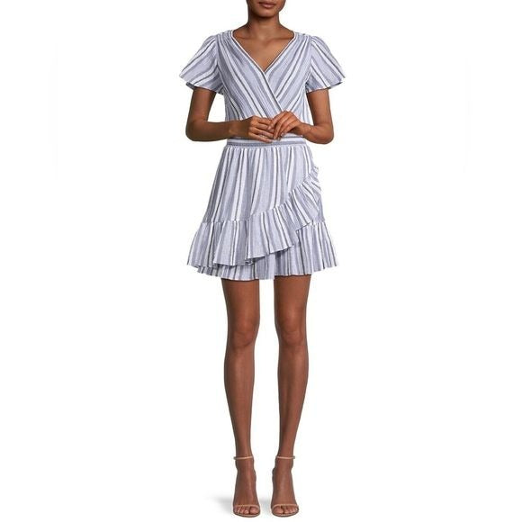 MICHAEL Michael Kors || Metallic Stripe Ruffle Mini Dress Blue XL