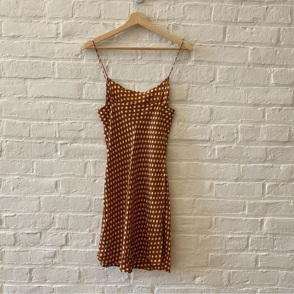 J. Crew || Gwen Cupro-blend Mini Slip Dress Dot Burnished Pecan Brown Orange 4