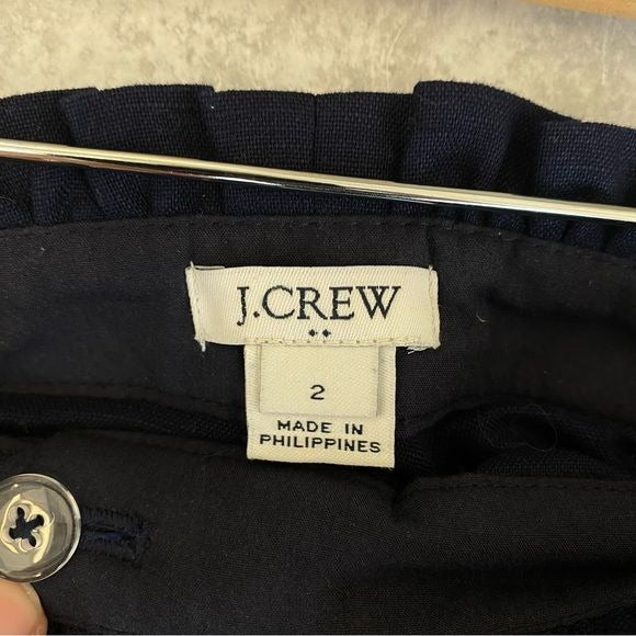 J. Crew || Ruffle Linen Blend Shorts Navy Blue 2